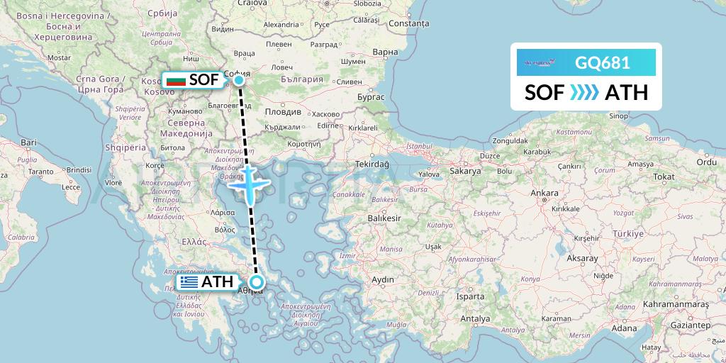GQ681 Sky Express (Greece) Flight Map: Sofia to Athens