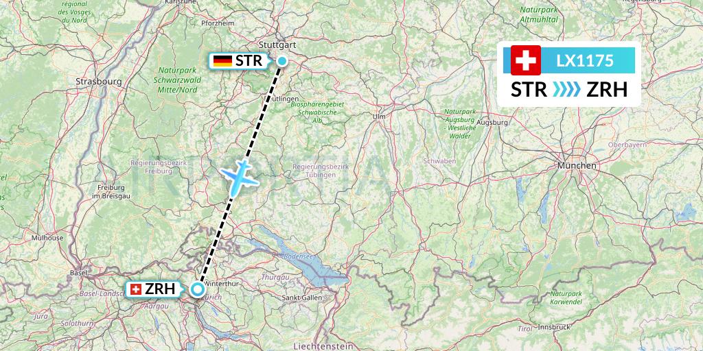 LX1175 Swiss Flight Map: Stuttgart to Zurich