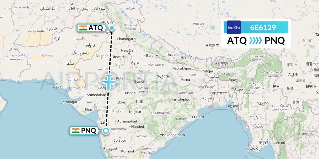 6E6129 IndiGo Airlines Flight Map: Amritsar to Pune