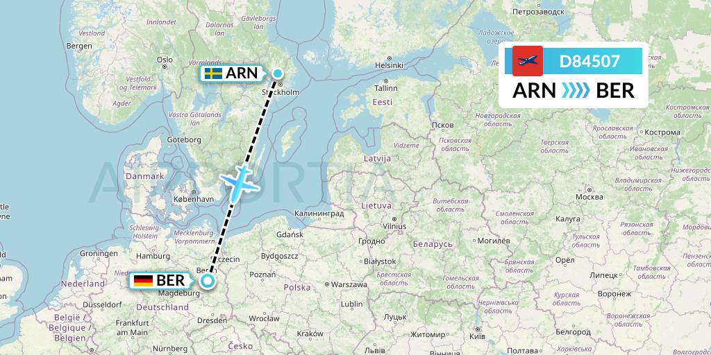 D84507 Norwegian Air International Flight Map: Stockholm to Berlin