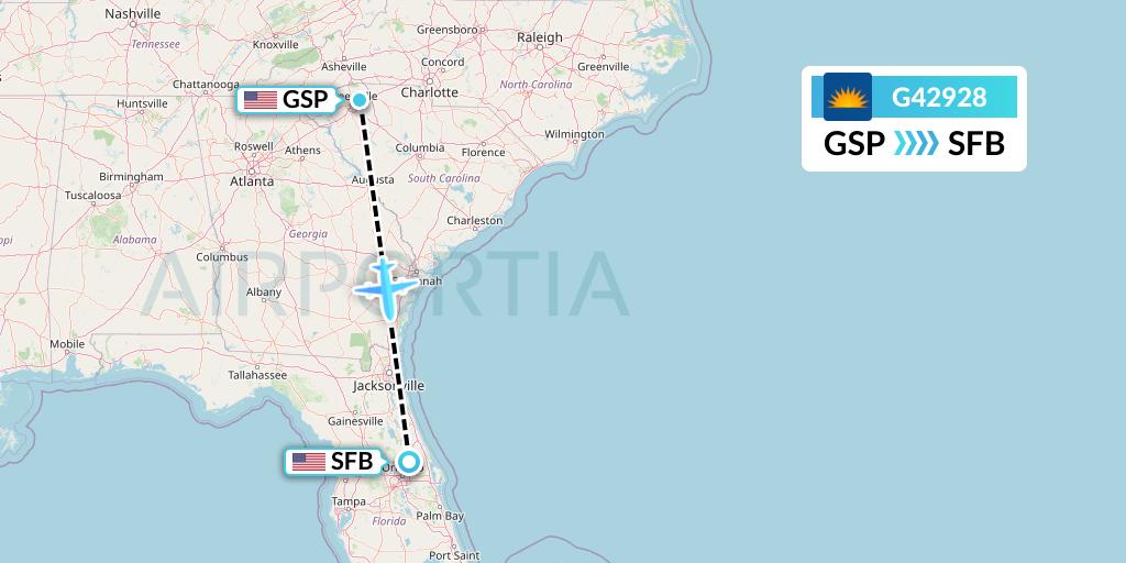 G42928 Allegiant Air Flight Map: Greenville-Spartanburg to Orlando