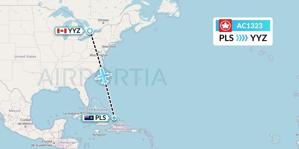 AC1323 Air Canada Flight Map: Providenciales to Toronto