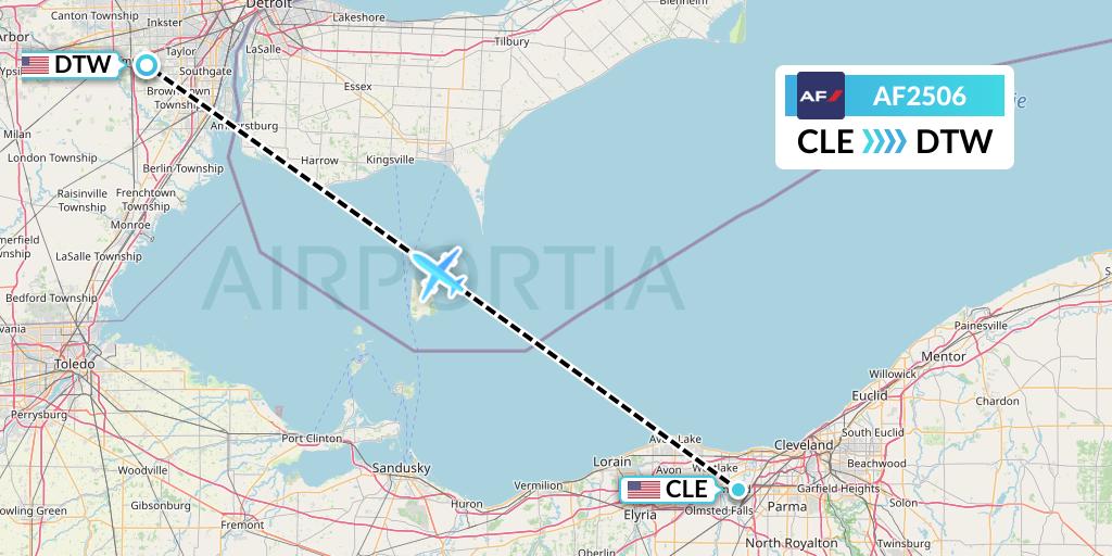 AF2506 Air France Flight Map: Cleveland to Detroit
