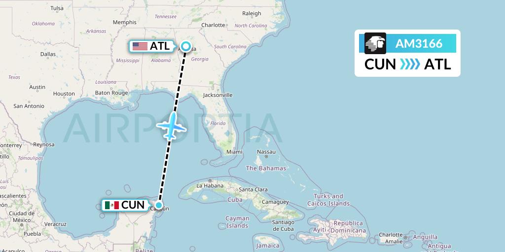 AM3166 Aeromexico Flight Map: Cancun to Atlanta