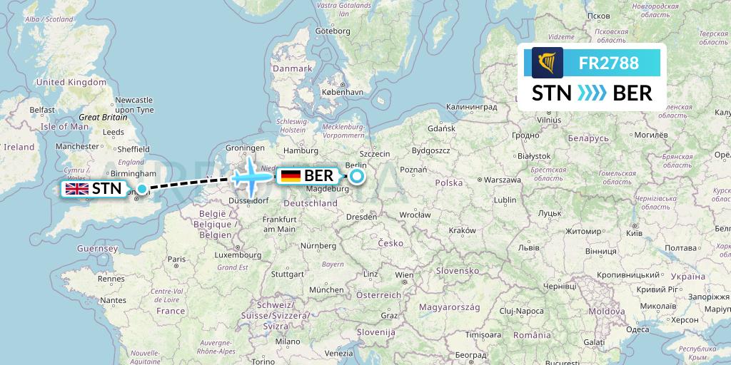 FR2788 Ryanair Flight Map: London to Berlin