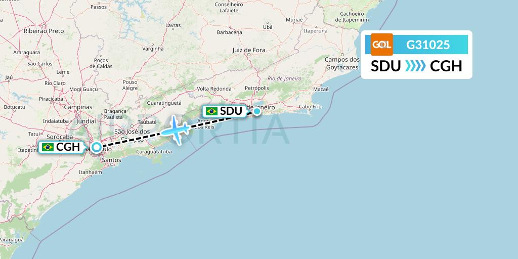 G31025 GOL Transportes Aeros Flight Map: Rio de Janeiro to Sao Paulo