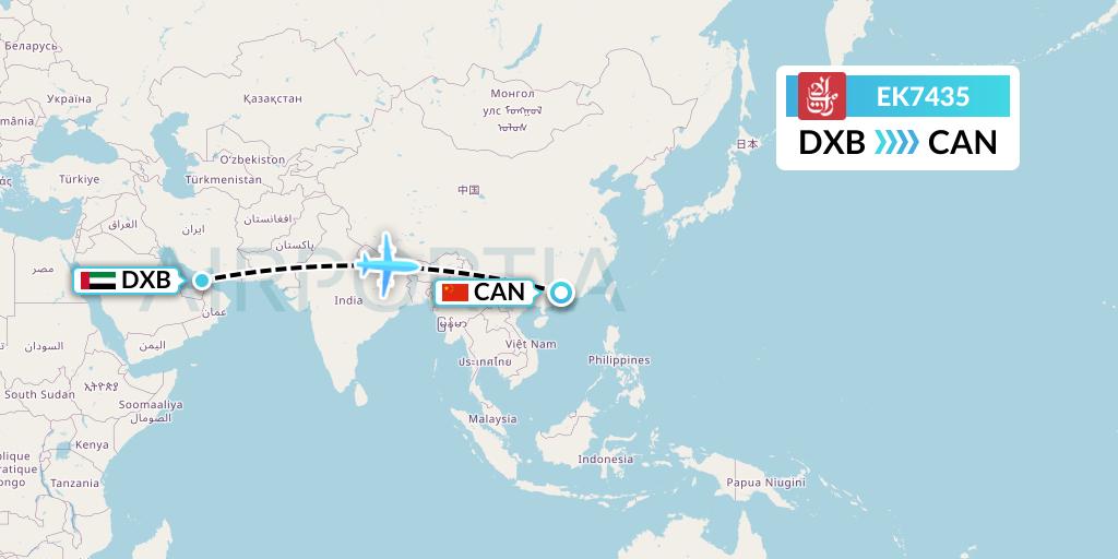 EK7435 Emirates Flight Map: Dubai to Guangzhou