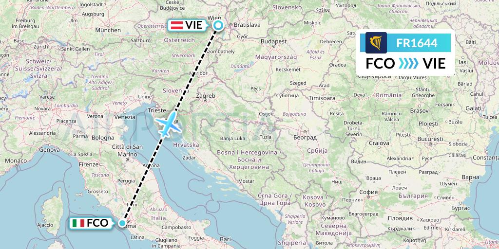 FR1644 Ryanair Flight Map: Rome to Vienna