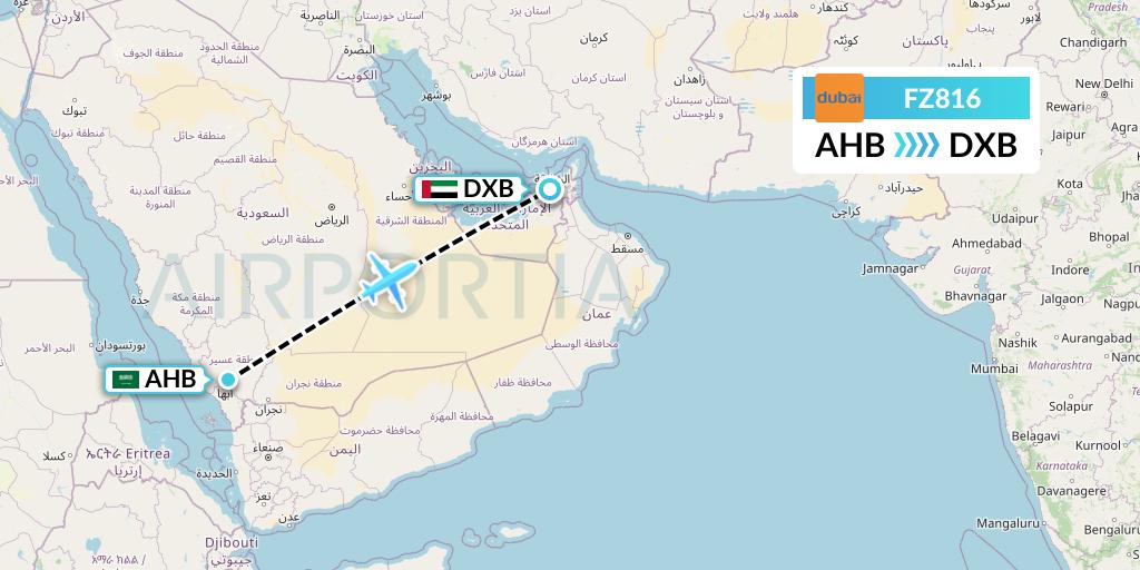 FZ816 FlyDubai Flight Map: Abha to Dubai