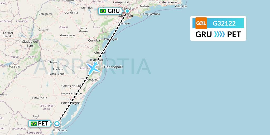 G32122 GOL Transportes Aeros Flight Map: Sao Paulo to Pelotas