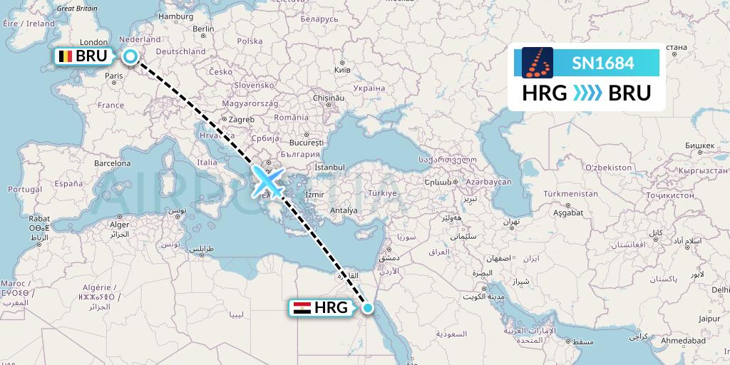 SN1684 Brussels Airlines Flight Map: Hurghada to Brussels