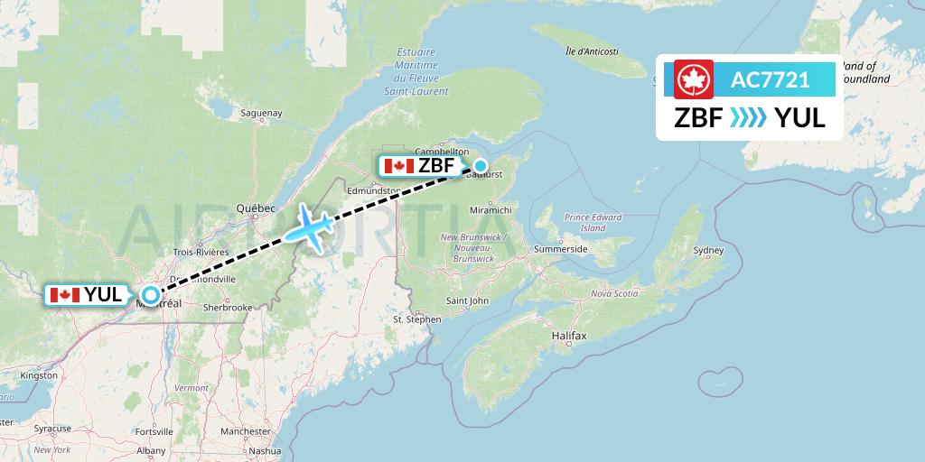 AC7721 Air Canada Flight Map: Bathurst to Montreal
