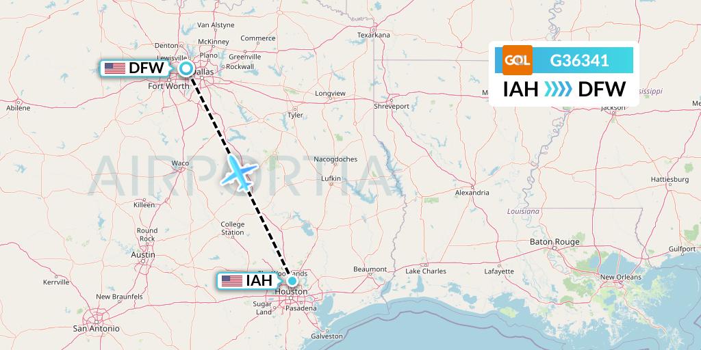 G36341 GOL Transportes Aeros Flight Map: Houston to Dallas