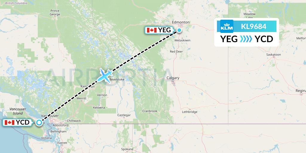 KL9684 KLM Flight Map: Edmonton to Nanaimo