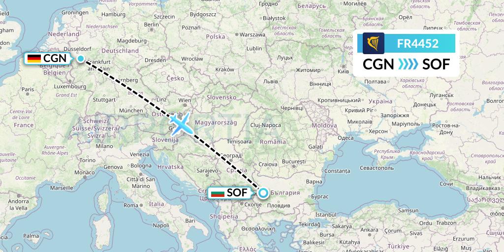 FR4452 Ryanair Flight Map: Cologne to Sofia