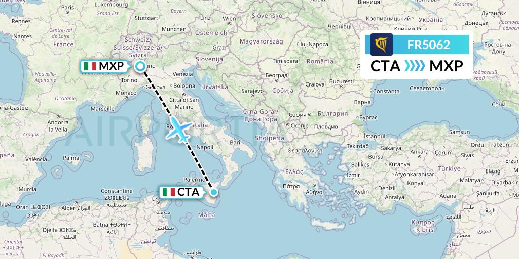 FR5062 Ryanair Flight Map: Catania to Milan