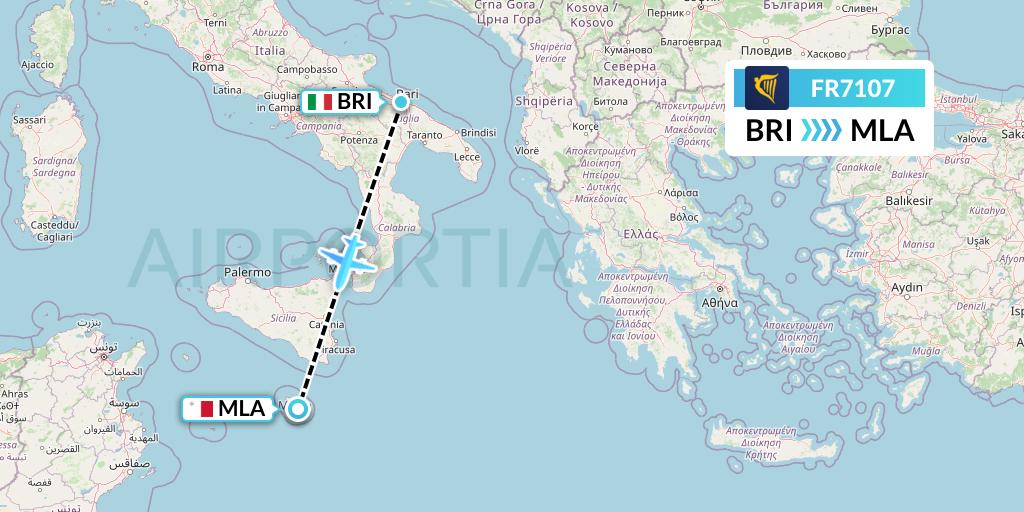 FR7107 Ryanair Flight Map: Bari to Malta