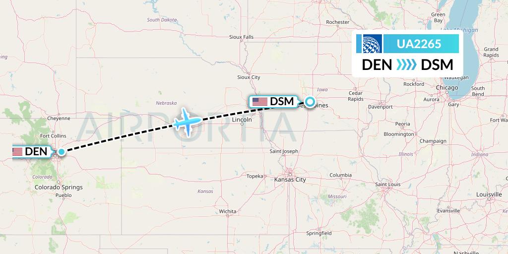 UA2265 United Airlines Flight Map: Denver to Des Moines