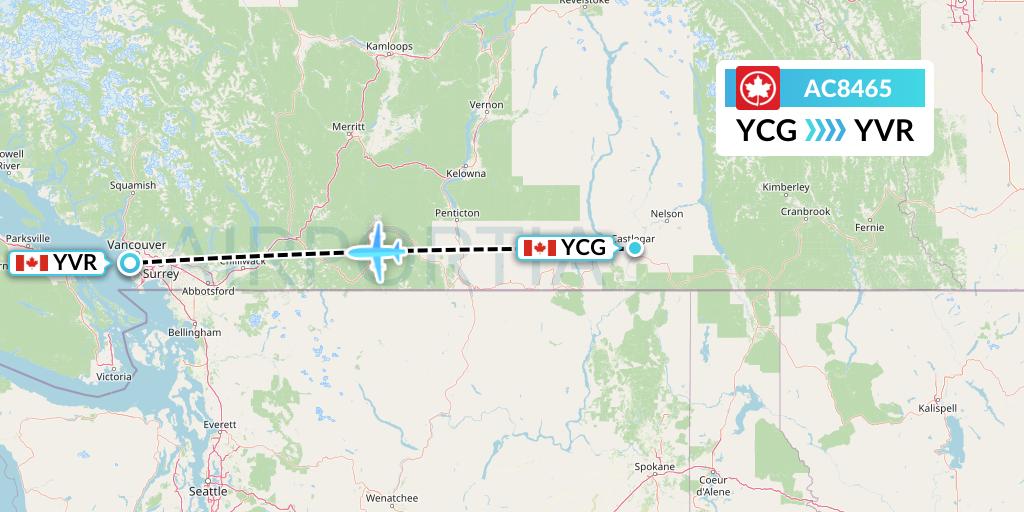 AC8465 Air Canada Flight Map: Castlegar to Vancouver