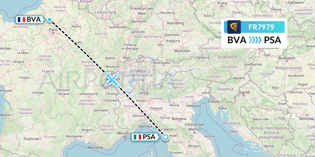FR7979 Ryanair Flight Map: Paris to Pisa