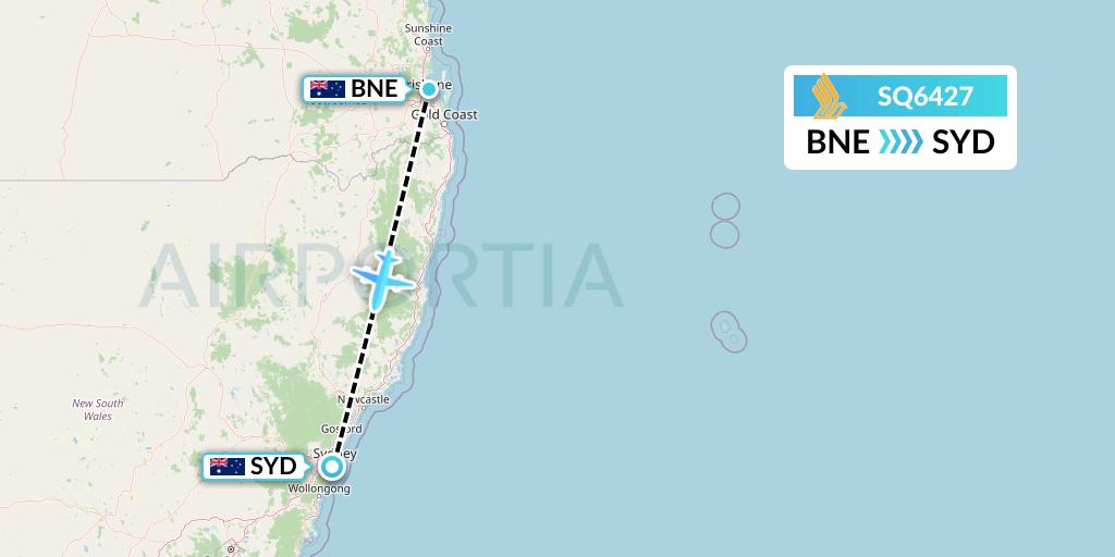 SQ6427 Singapore Airlines Flight Map: Brisbane to Sydney
