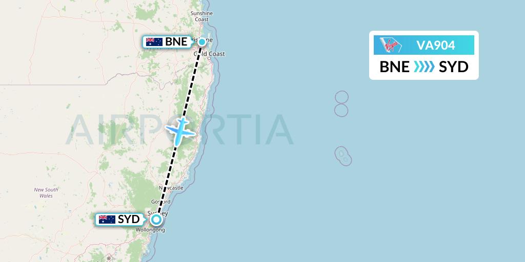 VA904 Virgin Australia Flight Map: Brisbane to Sydney