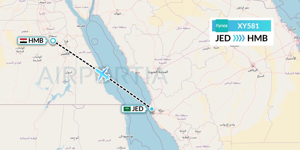 XY581 Flynas Flight Map: Jeddah to Sohag