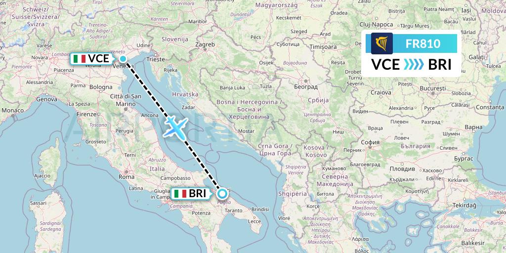 FR810 Ryanair Flight Map: Venice to Bari
