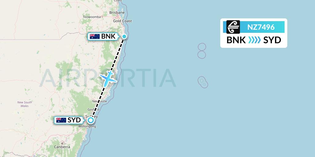 NZ7496 Air New Zealand Flight Map: Ballina to Sydney