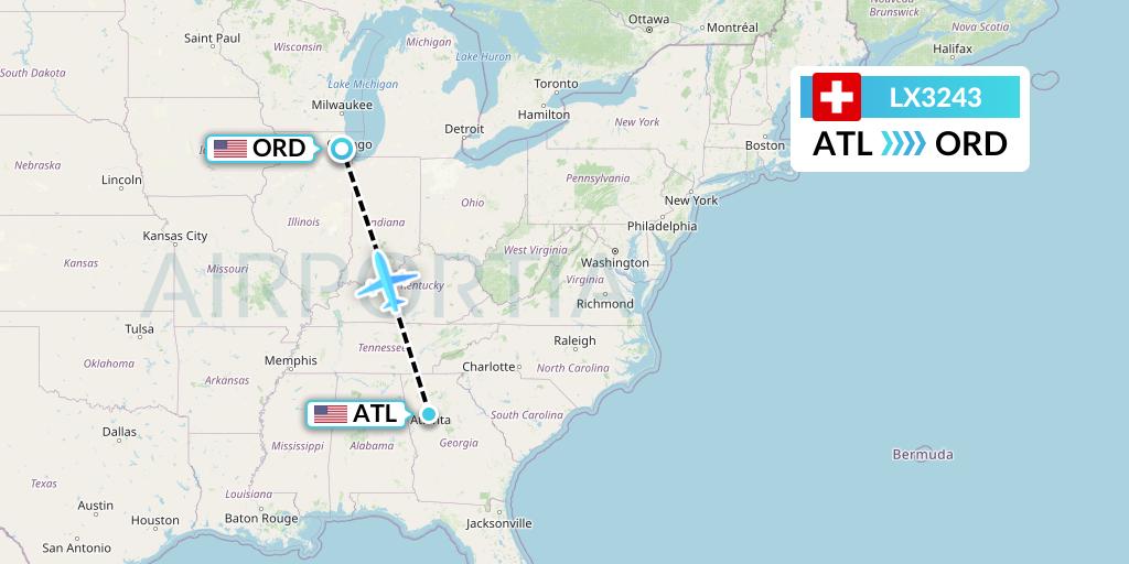LX3243 Swiss Flight Map: Atlanta to Chicago