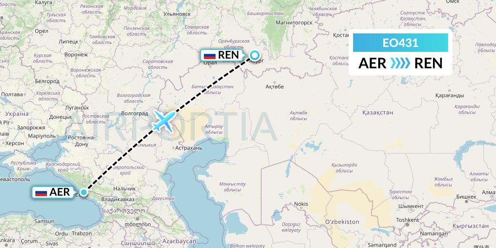 EO431 Pegas Fly Flight Map: Sochi to Orenburg