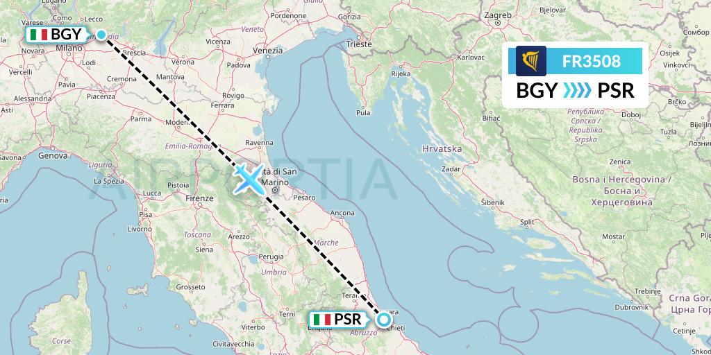 FR3508 Ryanair Flight Map: Milan to Pescara