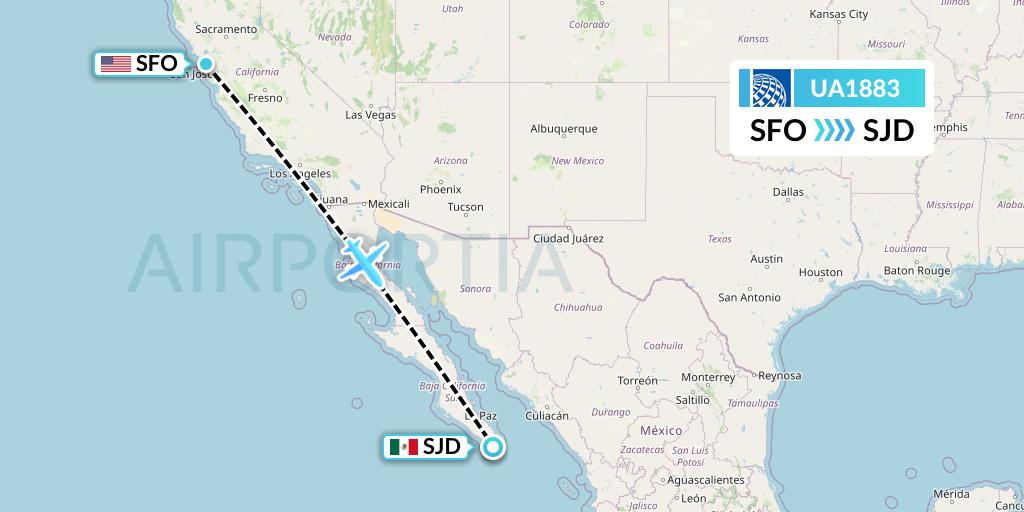 UA1883 United Airlines Flight Map: San Francisco to San Jose del Cabo