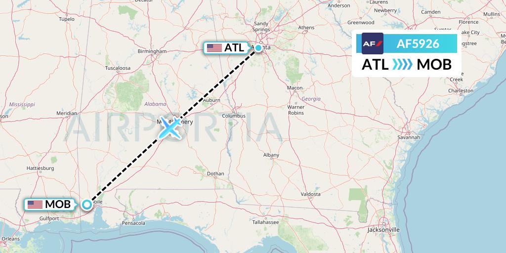 AF5926 Air France Flight Map: Atlanta to Mobile