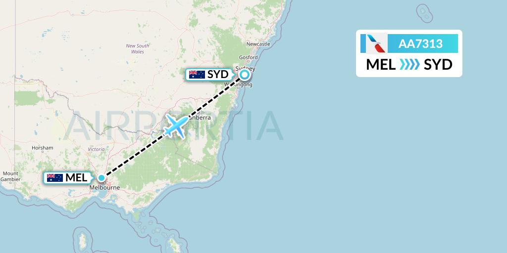 AA7313 American Airlines Flight Map: Melbourne to Sydney