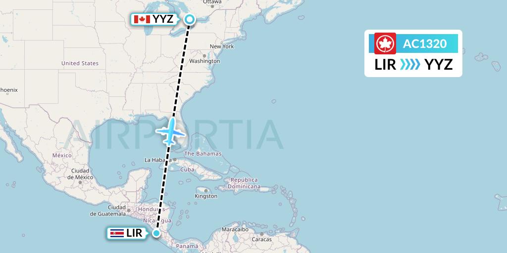 AC1320 Air Canada Flight Map: Liberia to Toronto