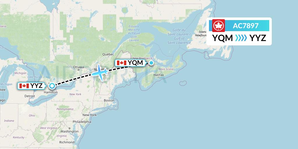 AC7897 Air Canada Flight Map: Moncton to Toronto