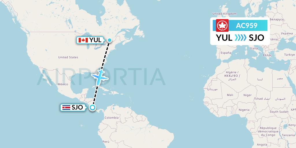 AC959 Air Canada Flight Map: Montreal to San Jose