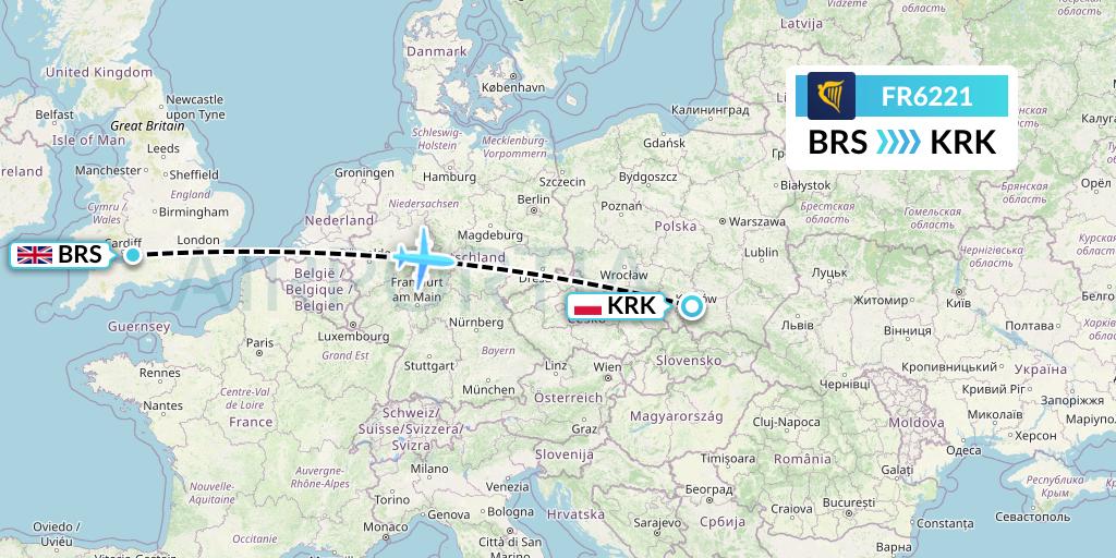 FR6221 Ryanair Flight Map: Bristol to Krakow