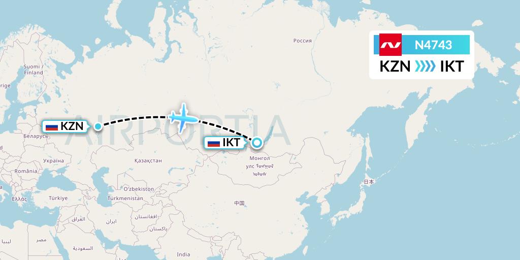 N4743 Nordwind Airlines Flight Map: Kazan to Irkutsk