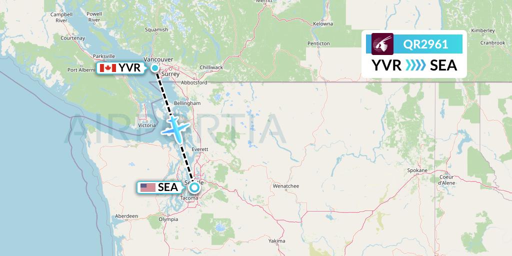 QR2961 Qatar Airways Flight Map: Vancouver to Seattle