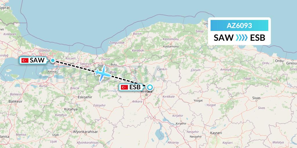 AZ6093 ITA Airways Flight Map: Istanbul to Ankara