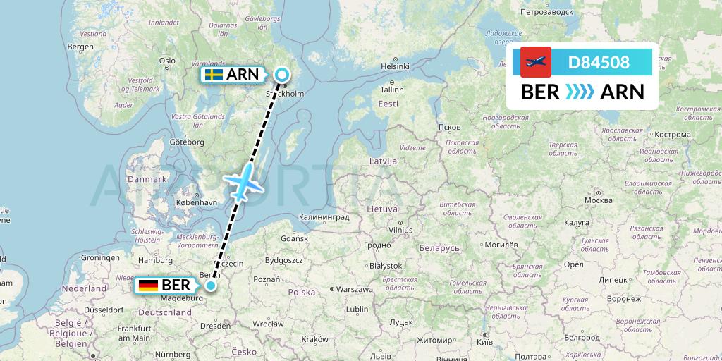 D84508 Norwegian Air International Flight Map: Berlin to Stockholm