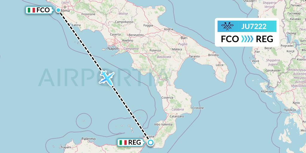 JU7222 AirSERBIA Flight Map: Rome to Reggio Calabria