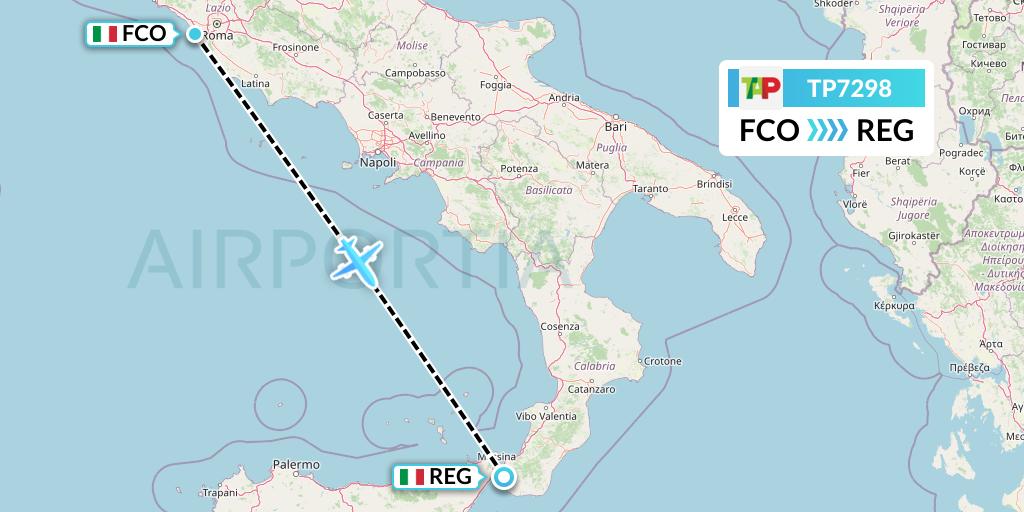 TP7298 TAP Portugal Flight Map: Rome to Reggio Calabria