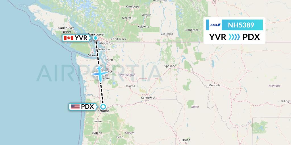 NH5389 All Nippon Airways Flight Map: Vancouver to Portland