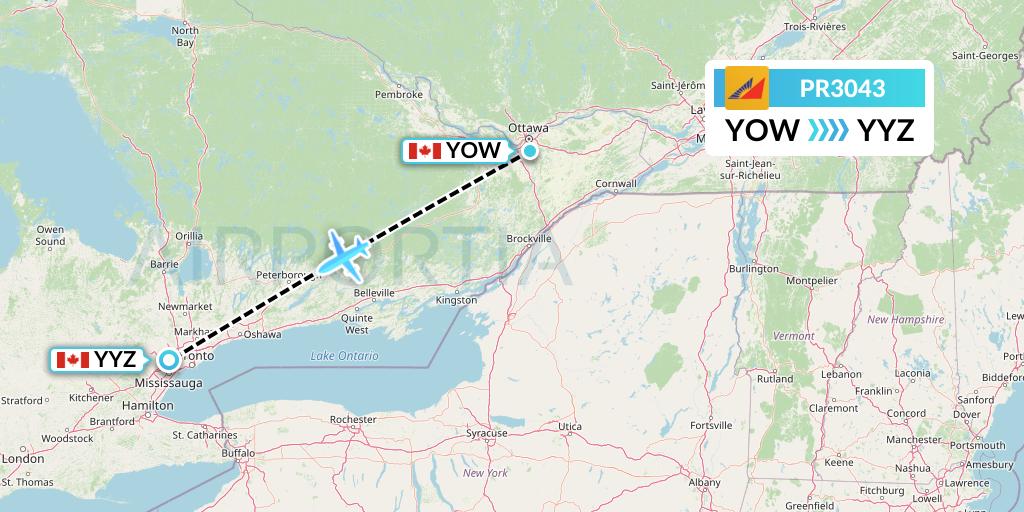 PR3043 Philippine Airlines Flight Map: Ottawa to Toronto