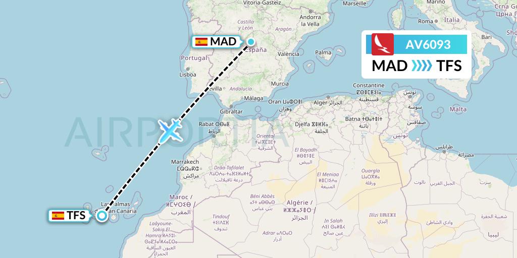 AV6093 Avianca Flight Map: Madrid to Tenerife