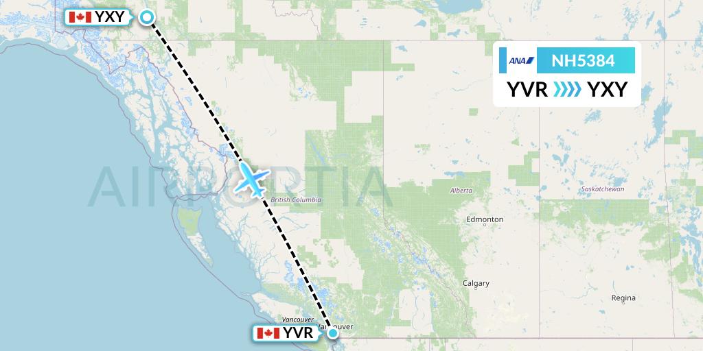 NH5384 All Nippon Airways Flight Map: Vancouver to Whitehorse