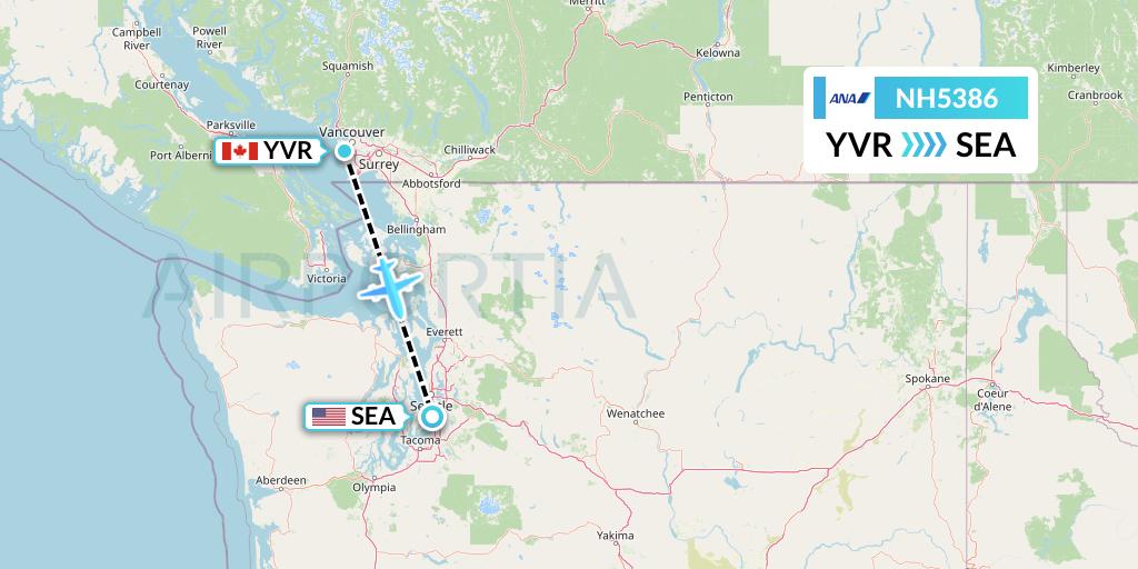 NH5386 All Nippon Airways Flight Map: Vancouver to Seattle